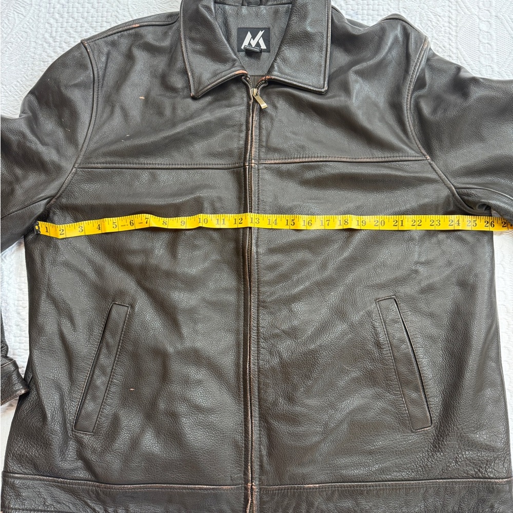 Men's Lightly Distressed Brown Leather Jacket Bomber Motorcycle Aviator- Sz XL - Picture 7 of 10